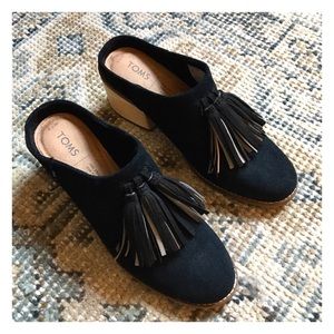 Toms Leila Tasseled Suede Mule with Block Heel